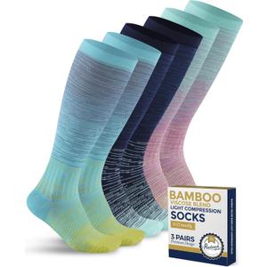 Pembrook Bamboo Viscose Light Compression Socks - 3 Pairs | 8-15 mmhg Compression Socks | Knee High Comfort Support Socks (Blue, S)