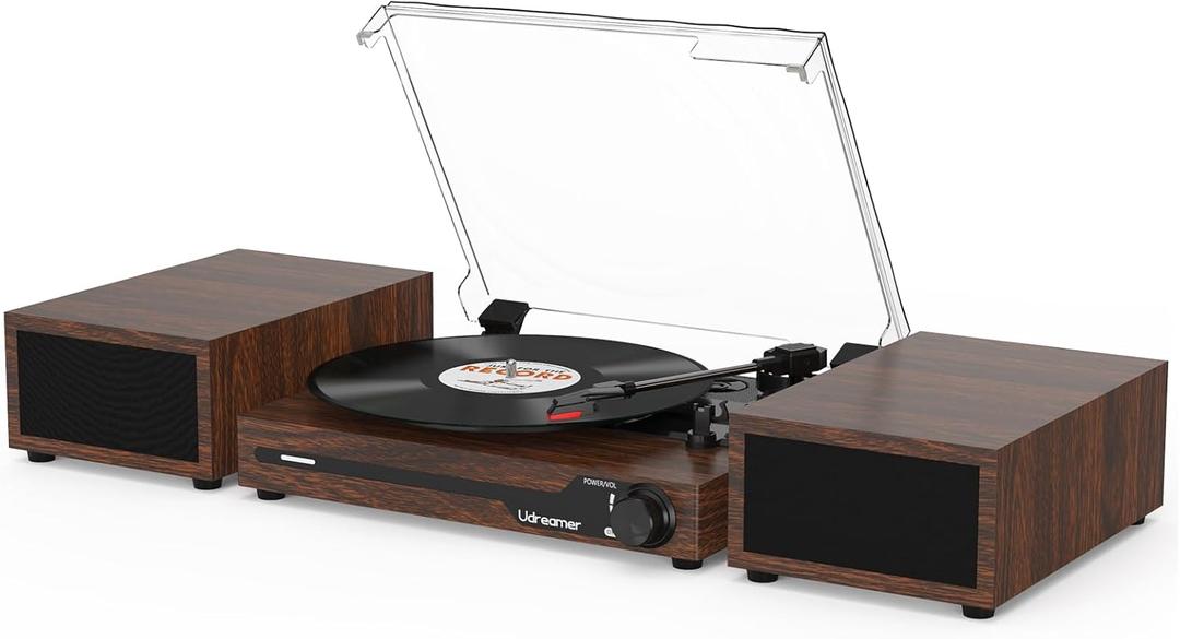 Vinyl Record Player with External Speakers BT 5.3 Wireless Turntable Portable with 3 Speed USB Vintage Wooden Coffee