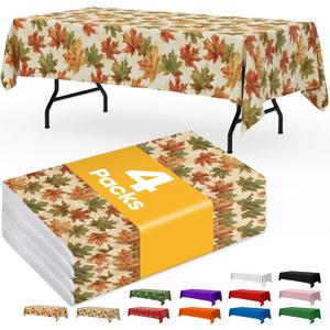 Fall Maple Plastic Table Cloth - 4 Pack 54"  108" Rectangle Disposable Tablecloths for 6FT Tables, Table Cover for Party, Holiday & Gathering Use