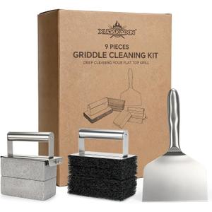 XUDAKAIXIN Premium Griddle Cleaning Kit for Blackstone, Flat Top Grill Cleaning Kit with Grill Brick, Scouring Pads & Scraper – Easy to Remove Grease and Residue