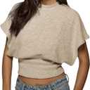 Women's Y2K Dolman Sleeve Tops Cinched Waist Going Out Tops Cap Sleeve Crop Shirt Casual Fall Spring Summer Shirt (Beige)