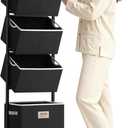SOLEDI 4 Section Laundry Hamper Sorter, Stackable Laundry Basket Organizer with Removable Basket, 125L 4-Tier Vertical Laundry Sorter for Small Space, Laundry Room, Dorm, Bathroom, Wardrobe Black