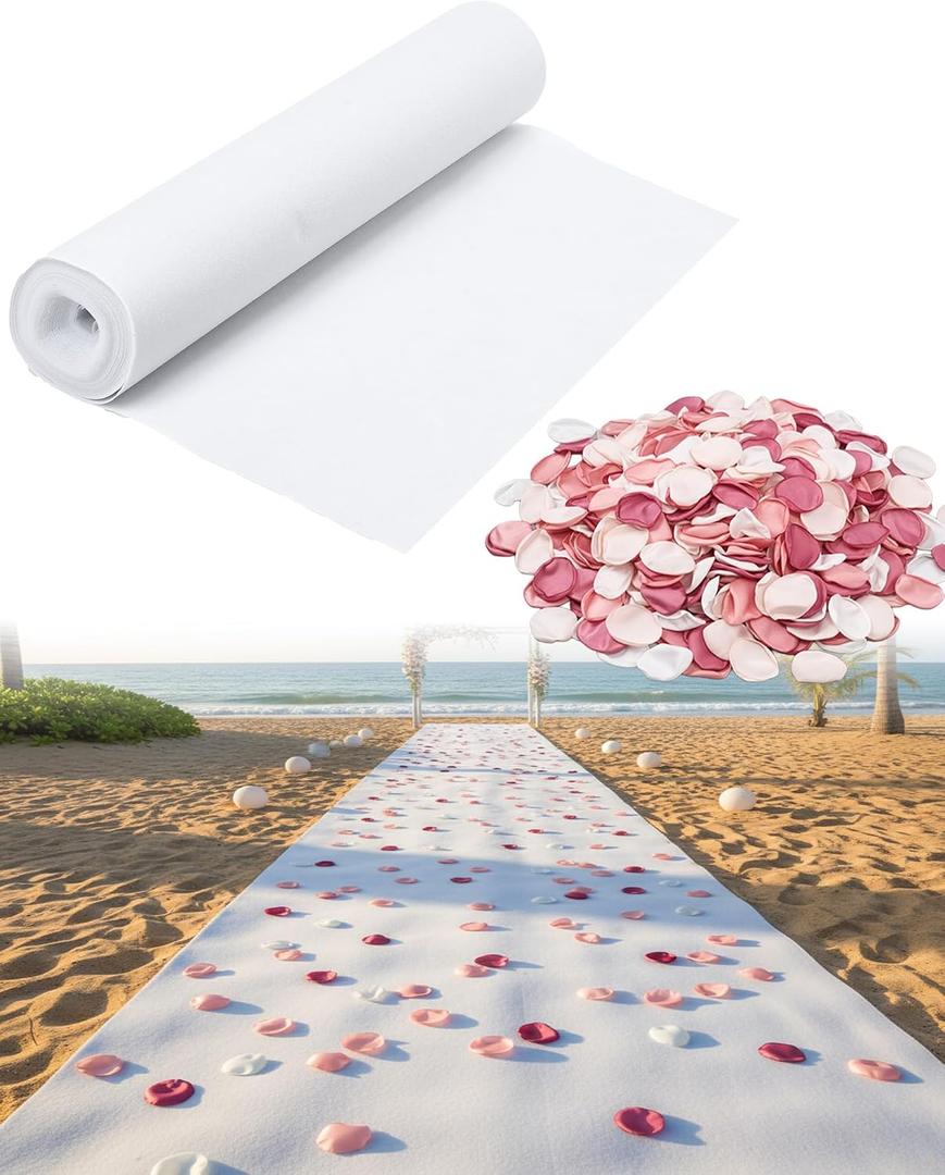 Boao 600 Pcs Silk Rose Petals with 3.3 x 65.6 ft White Carpet Floor Runner Artificial Pink Rose Petals and White Aisle Runner Carpet Rug for Wedding Christmas Anniversary Party Decorations