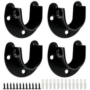 Suiwotin 4PCS Heavy Duty Stainless Steel Closet Rod Bracket - 1 Inch Diameter U Shaped Socket Flange Holder End Supports, Black
