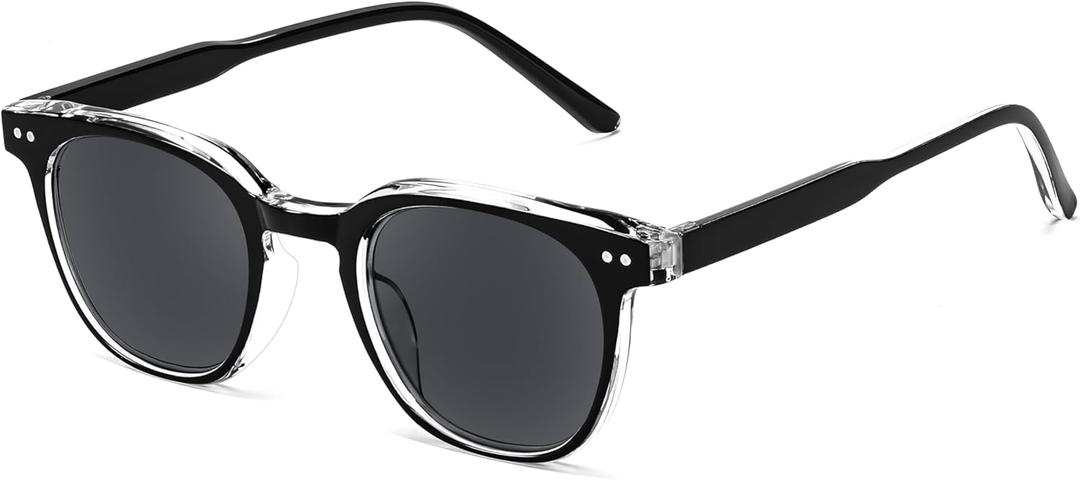 FEISEDY Round Reading Sunglasses for Men and Women Stylish Glasses with Readers, Black, 2.0x