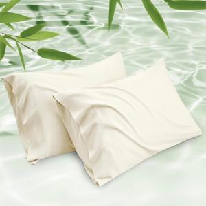 Bedsure Cooling Pillow Cases Queen Size Set of 2, Rayon Derived from Bamboo Cooling Pillowcase for Hot Sleepers, Cool Pillow Covers with Envelope Closure for Women, Men, Cream, 20x30 Inches (Queen (20" x 30"), 09 - Cream)