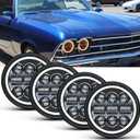 BraveWAY 5.75" Round LED Headlights, 5-3/4 Inch Sealed Beam Headlamp(H5006) with Projector White/Amber Halo Ring