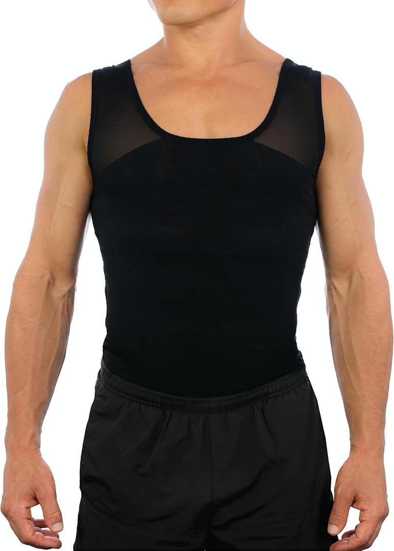 Esteem Apparel Original Men's Chest Compression Shirt to Hide Gynecomastia Moobs Shapewear (Large, Black)