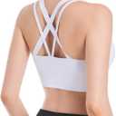 Sports Bras for Women, Criss-Cross Back, Adjustable Wire-Free Medium Support Workout Bra with Removable Cups (Snow White)