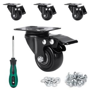 2 inch Caster Wheels, Heavy Duty Casters No Noise No Marking Lockable 360 Degree Swivel Casters for Furniture Cart Cabinet Bench Ottoman (650lbs/4pcs, Screws,Washers & Screwdriver Included)