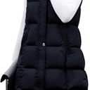 Tanming Women's Long Puffer Vest Casual Sleeveless Puffy Jacket with Removable Hood (Large, Black)