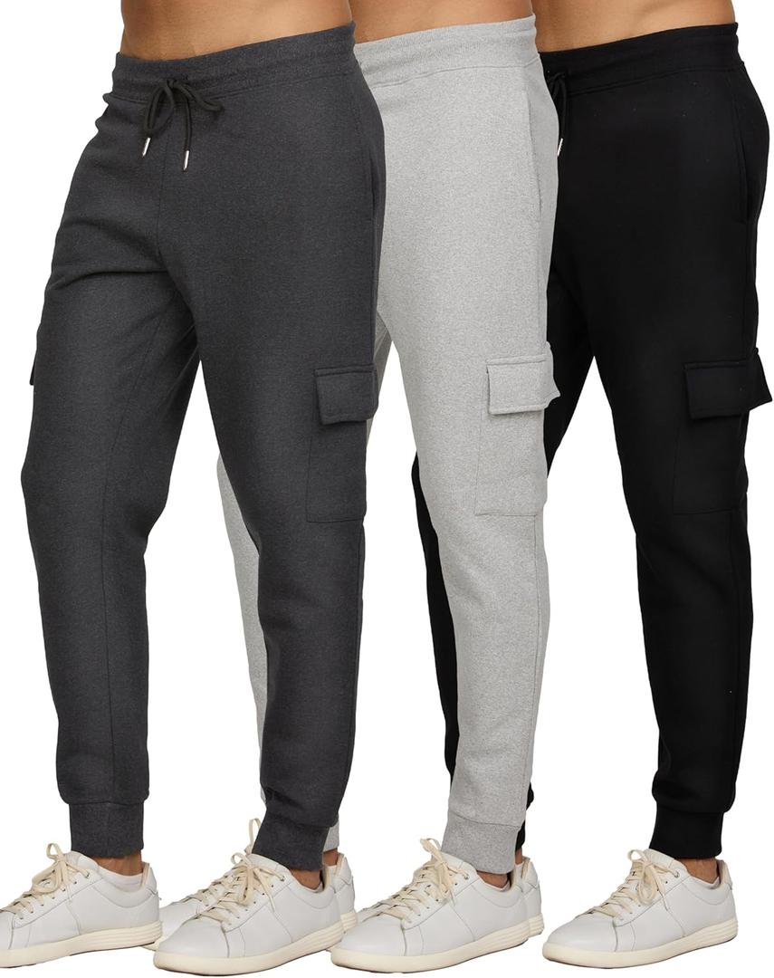 PURE CHAMP Mens 3 Pack Fleece Active Athletic Workout Jogger Sweatpants for Men with Zipper Pocket and Drawstring Size S-3XL (Large, Set6)