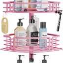 Consumest Corner Shower Caddy Tension Pole - Rustproof Shower Shelves with Towel Bar & Soap Holder, Adjustable Bath Organizer for Bathroom Storage, 27.6-108.3 inch, Pink