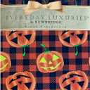 Newbridge Halloween Jack-O-Lantern Vinyl Tablecloth with Flannel Backing, 70 Inch Round, Orange and Black Buffalo Plaid with Spooky Pumpkin Faces, Wipe Clean Halloween Table Cover