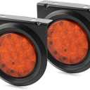 LIGBT 4Inch Round Trailer Tail Light with Mounting Brackets 16LEDs Amber Turn Signal Light IP67 Waterproof Stop Brake Turn Tail Lights for Truck Trailer RV