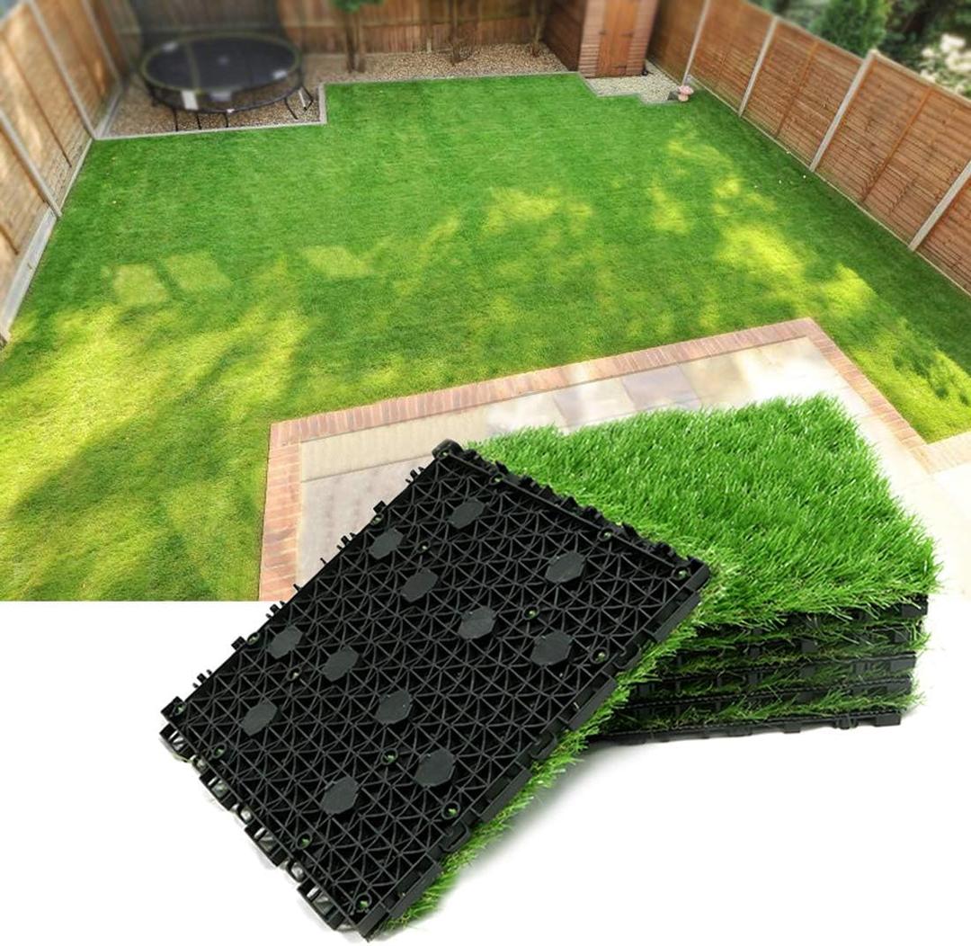 PROGOAL Artificial Grass Turf Tile Fake Grass Flooring Mat Interlocking Self-draining 12''x12'', 1.7'' Height (1.38in Grass) (B-Green-6)