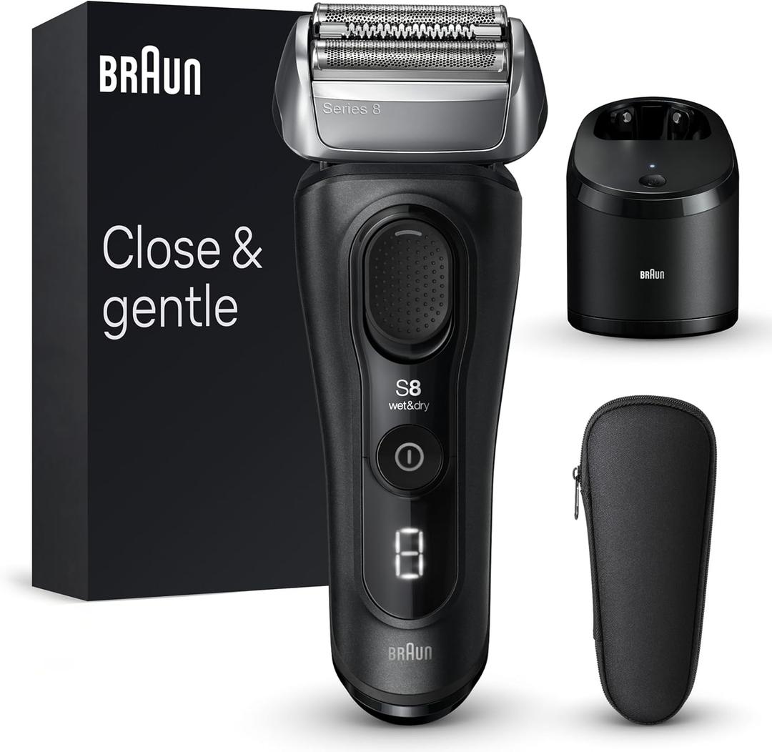 Braun Series 8 8560cc Electric Razor for Men, 4+1 Shaving Elements & Precision Long Hair Trimmer, 5in1 SmartCare Center, Close & Gentle Even on Dense Beards, Wet & Dry Electric Razor, 60min Runtime (6 Piece Set, Black)