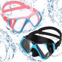 Weewooday 2 Pcs Adults Swimming Goggles with Nose Cover Tempered Glass Diving Mask Clear Wide View No Blurring Swim Goggle for Adult Men Women Youth (Pink Blue, Black Blue)