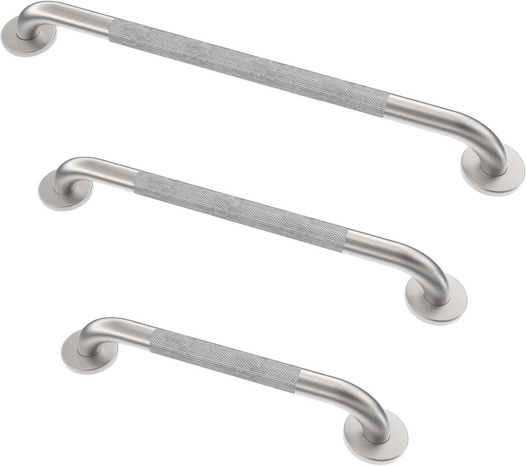 Grab Bar Bundle for ADA Compliance, Brushed Stainless Steel 1.5" Diameter 3-Piece Set (18", 36", 42") for Commercial Restrooms & Shower Safety Bars for Seniors with Knurled Grip
