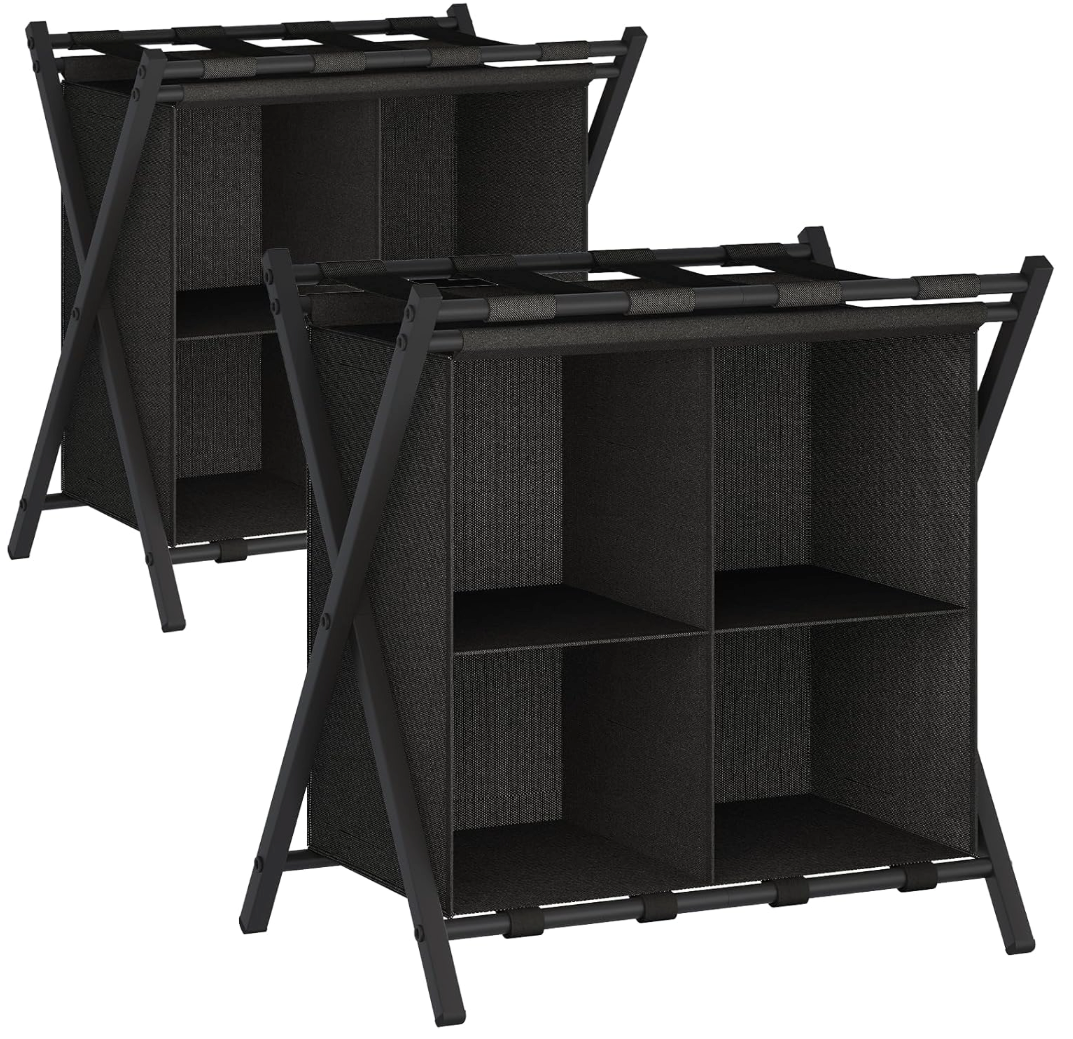 aboxoo 2 Pack Luggage Rack with storage, Guest Room Folding Suitcase Stands, Holds up to 120 lb, Space Saving Suitcase Holders for guest room, Bedroom Hotel, Black