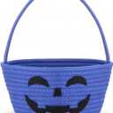 Roshtia Halloween Basket Trick-or-Treat Candy Bucket Cute Smile Pumpkin Cotton Rope Woven Pails with Handle Boo Spooky Small Bucket for Gift Baskets Empty(Blue)