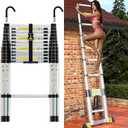 Folding Telescoping Ladder 12.5 FT, Aluminum Extendable Ladder with 2 Detachable Hooks, Retractable Telescopic Extension Ladder for Indoor Or Outdoor, Lightweight Collapsible (Silver Color)