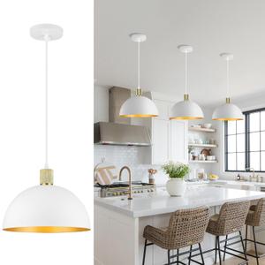 White Gold Pendant Lights Kitchen Island, 11.8" Modern Dome Pendant Light Fixtures Farmhouse Hanging Lights for Dining Room Hallway Sink Entryway