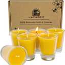 Pure Beeswax Votive Candles in Glass Cup, 6 Pack Bulk Bees Wax Candles for Home, Natural Honey Scent, Bee Themed Gifts for Bee Lovers, Burning Time 12 Hours, Natural Yellow