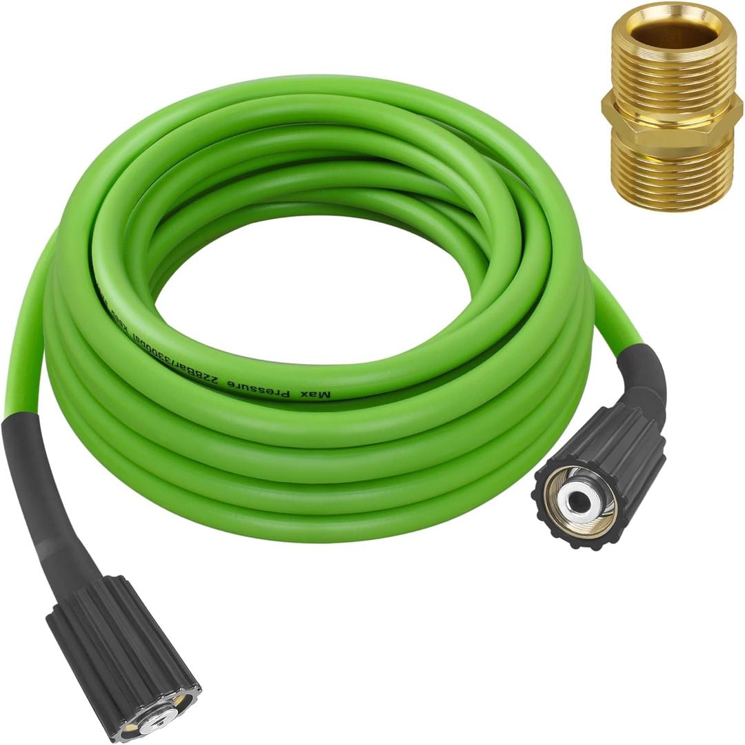 Pressure Washer Hose for Power Washer, Replacement Ryobi Power Wash Hose and Greenworks 5200402 Power Wash HoseM22 Female & 3/8" Quick Connect Adapters (Pressure Washer Hose 50FT)