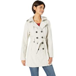 Sebby Collection Women's Soft Shell Trench Coat with Detachable Hood (Stone, Medium)
