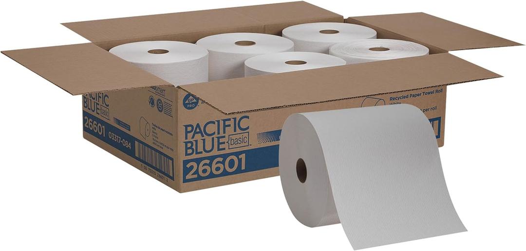 Pacific Blue Basic Recycled Paper Towel Rolls (previously branded Envision) by GP PRO (Georgia-Pacific), White, 26601, 800 Feet Roll (Pack of 1)