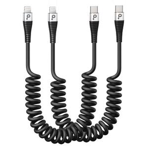 USB Type C to Lightning Cable 3FT 2Pack, Coiled iPhone Charger Fast Charging for Car [Apple MFi Certified] Short USBC iPhone Cord Compatible with iPhone14/13/12/11 Pro Max/XS MAX/8/Plus/iPad/CarPlay (Silver)