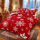 Christmas Comforter Snowflake Comforter Set White Snowflake Red Christmas Printed Xmas Festival Bedding Set King 1 Comforter 2 Pillowcases 1 Cushion Cover (King, Red)