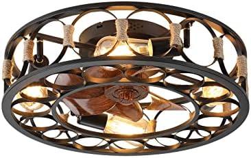HMFULE 19.7'' 9.0 lb Ceiling Fan with Lights Remote Control 7 Black ABS Blades 6 Speeds 3 Time Settings for Farmhouse Bedroom Living Room