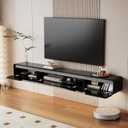FurniNova High Gloss Floating TV Stand with 3 Doors,Black,55 Inch