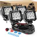 Nilight 4PCS 4 Inch 18W Spot Led Light Bars LED Work Lights Led Fog Lights Off Road Driving Lights with Off Road Wiring Harness