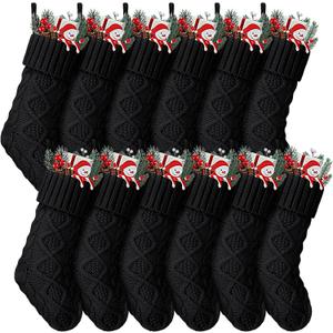 Hungdao 12 Pcs Christmas Stockings Mini Knitted Xmas Stockings Bulk 8.3 Inch Rustic Socks Double Sided Fireplace Hanging Vintage Socks for Family Christmas Decorations (Black)
