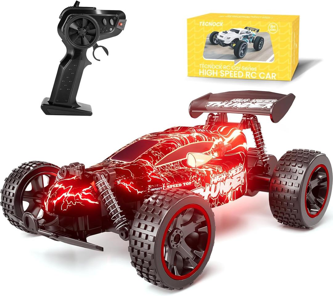Tecnock RC Cars for Kids, 1:18 Scale 2WD RC Car with LED Lights, 2.4GHz Remote Control Car with USB-C Easy Charging & 50 Mins Playtime, Toys Gifts for Boys & Girls Ages 8-12 (Red)