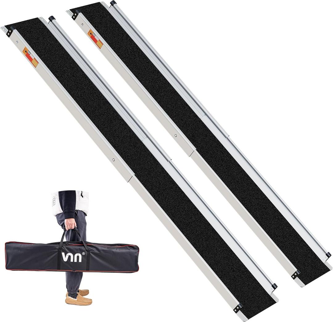 VNN Adjustable Wheelchair Ramp, 4-7 FT Portable Wheelchair Ramp for Home Step, Door Threshold Wheelchair Ramps for Home, Non-Slip Aluminum Scooter Ramp for Car, Doorways, Curbs, Stairs (4 to 7 FT)