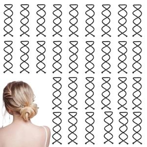 30Pcs Black Spiral Bun Pins, 1.97 Inch Spin Pin for Thick Hair Spiral Twist Bobby Pins, Non-scratch Round Clip and Bun Twist for Girls, Women and Kids, Black