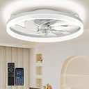 20'' Ceiling Fans with Lights and Remote, Low Profile Flush Mount Upgrade 7-Blade Ceiling Fan with Light, 3000K-6500K Dimmable Modern Fandelier Ceiling Fans for Bedroom, White
