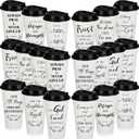 Skylety 20 Pack Christian Gifts for Men Women 16oz Reusable Bible Verse Tumbler Bulk Plastic Coffee Cups with Lids Inspirational Religious Christmas Gifts for Church Party Favor (White)