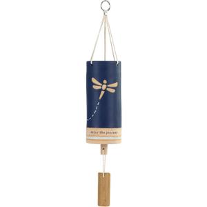 DEMDACO Inspired Enjoy The Journey Blue and Tan 7 x 3 Inch Stoneware Wind Chime, Everyday Indoor Outdoor Garden Decor