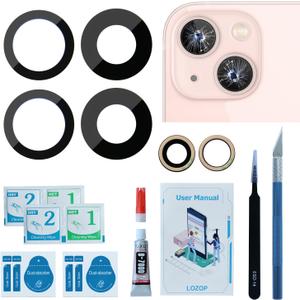 2 Sets Rear Camera Lens Glass Replacement with Adhesive Pre-Installed Compatible for iPhone 13/13 Mini (2 Pieces/Set) with Repair Tools and Installation Manual