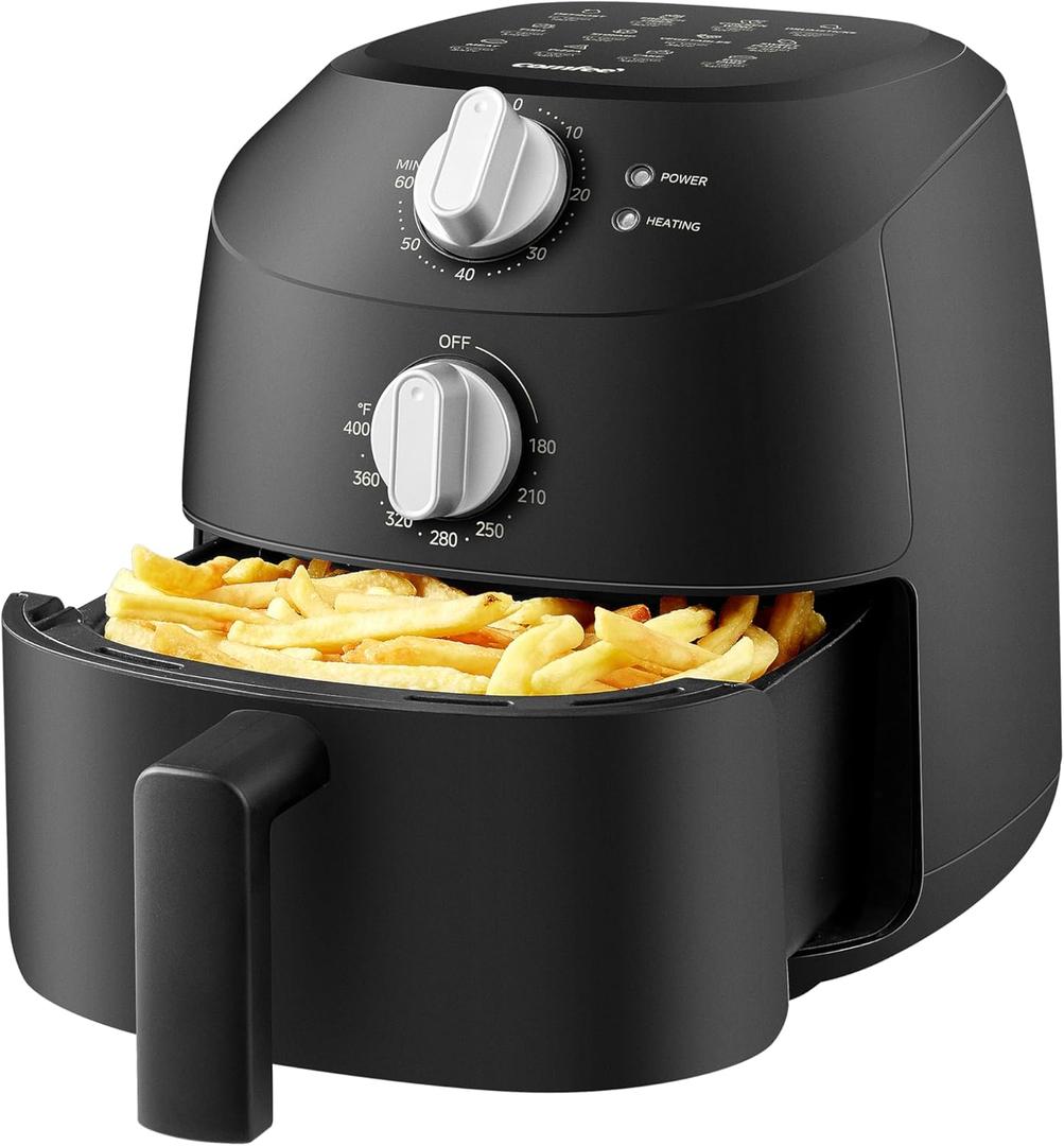 COMFEE' Compact 2.1 Quart Air Fryer with 12 Menu Options, Adjustable Timer & Temperature Control 180-400 degrees F, Dishwasher-Safe Nonstick Fry Basket with Stainless Steel Finish (Metal Black)