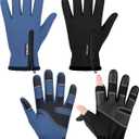 Bencailor 2 Pairs Windproof Waterproof Fingerless Gloves Winter Touchscreen Gloves Men Cold Weather Cycling Supplies (Large, Black/ Blue)