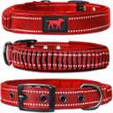 Tuff Pupper Heavy Duty Dog Collar with Handle | Ballistic Nylon Heavy Duty Collar | Padded Reflective Dog Collar with Adjustable Stainless Steel Hardware | Convenient Sizing for All Breeds (X-Large (19 - 23" Neck), March Red)
