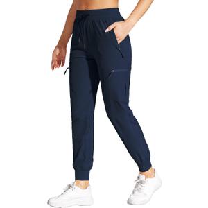 Womens Cargo Joggers Hiking Pants Lightweight Quick Dry Water Resistant Travel Casual Womens Pants with Zipper Pockets (Large, 6-navy)