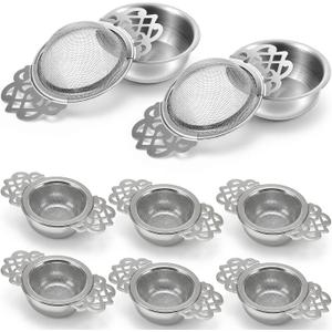 8 Pack Stainless Steel Tea Drain Strainer, Tea Filter Mesh, Teas Drip Bowls, Teapot Strainer With Petal Handles Teas Divider Sliver Small Fine Mesh Strainers for Loose Juice Coffee