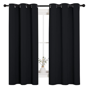NICETOWN Pitch Black Solid Thermal Insulated Grommet Blackout Curtains/Drapes for Bedroom Window (2 Panels, 42 inches Wide by 63 inches Long, Black)
